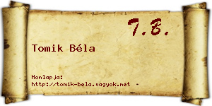 Tomik Béla névjegykártya